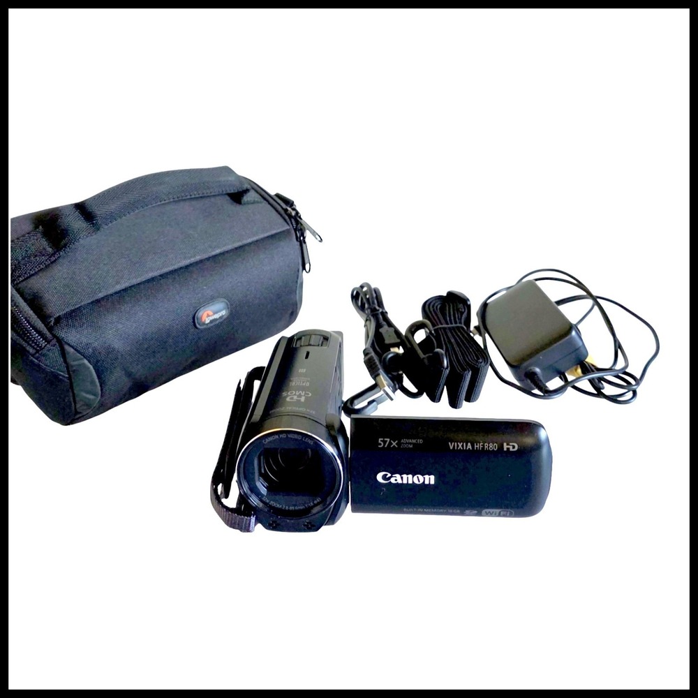 Canon Vixia HF R80 16 GB Camcorder -  Black Bundle 32GB Card Charger Cable